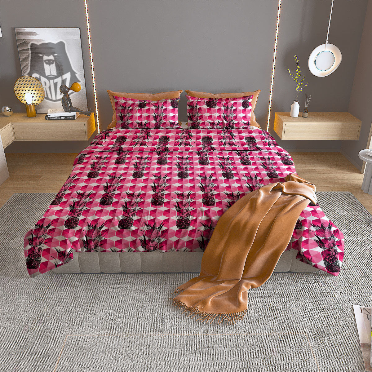Pineapple Geometric Print Pattern Duvet Cover Bedding Set-grizzshop