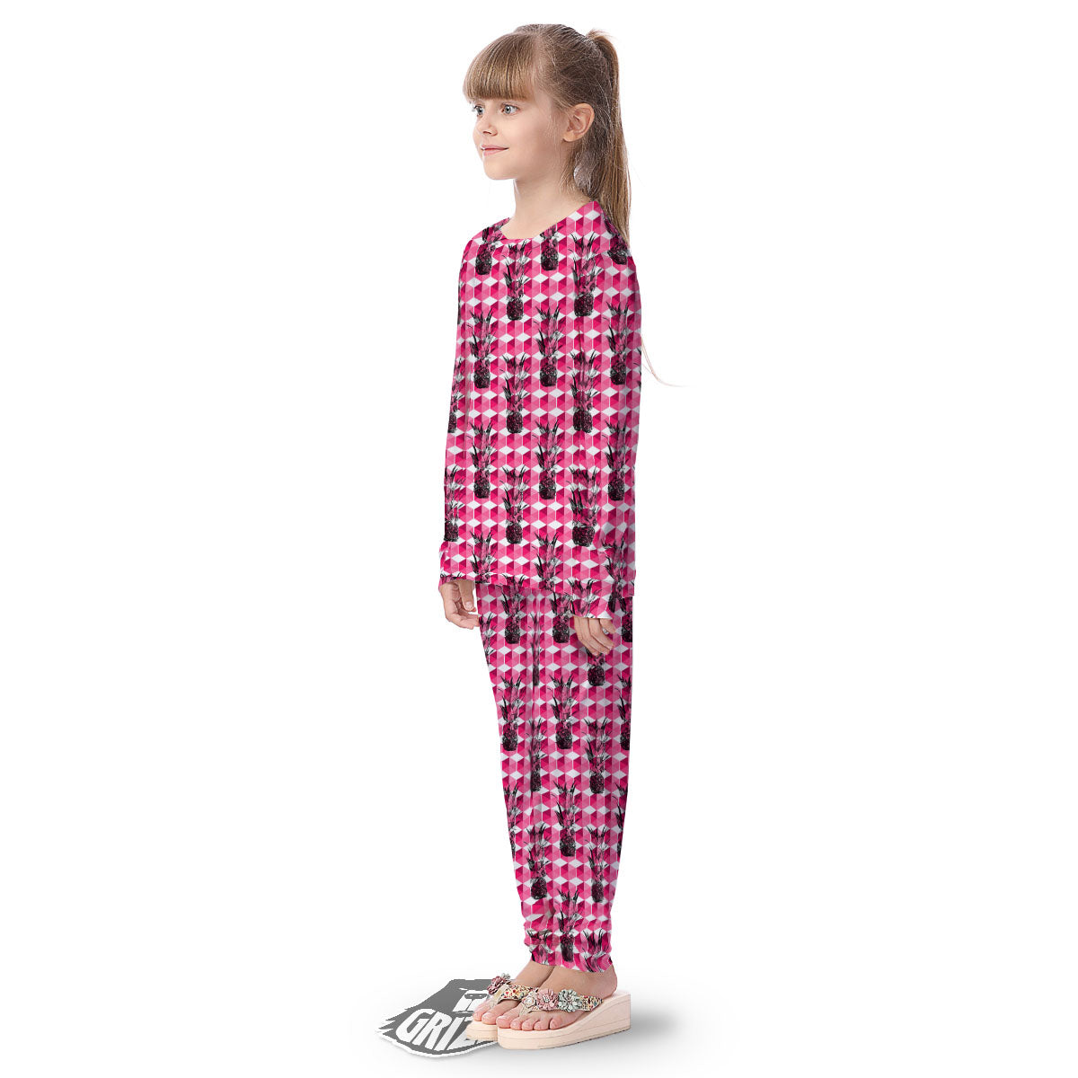 Pineapple Geometric Print Pattern Kid's Pajamas-grizzshop