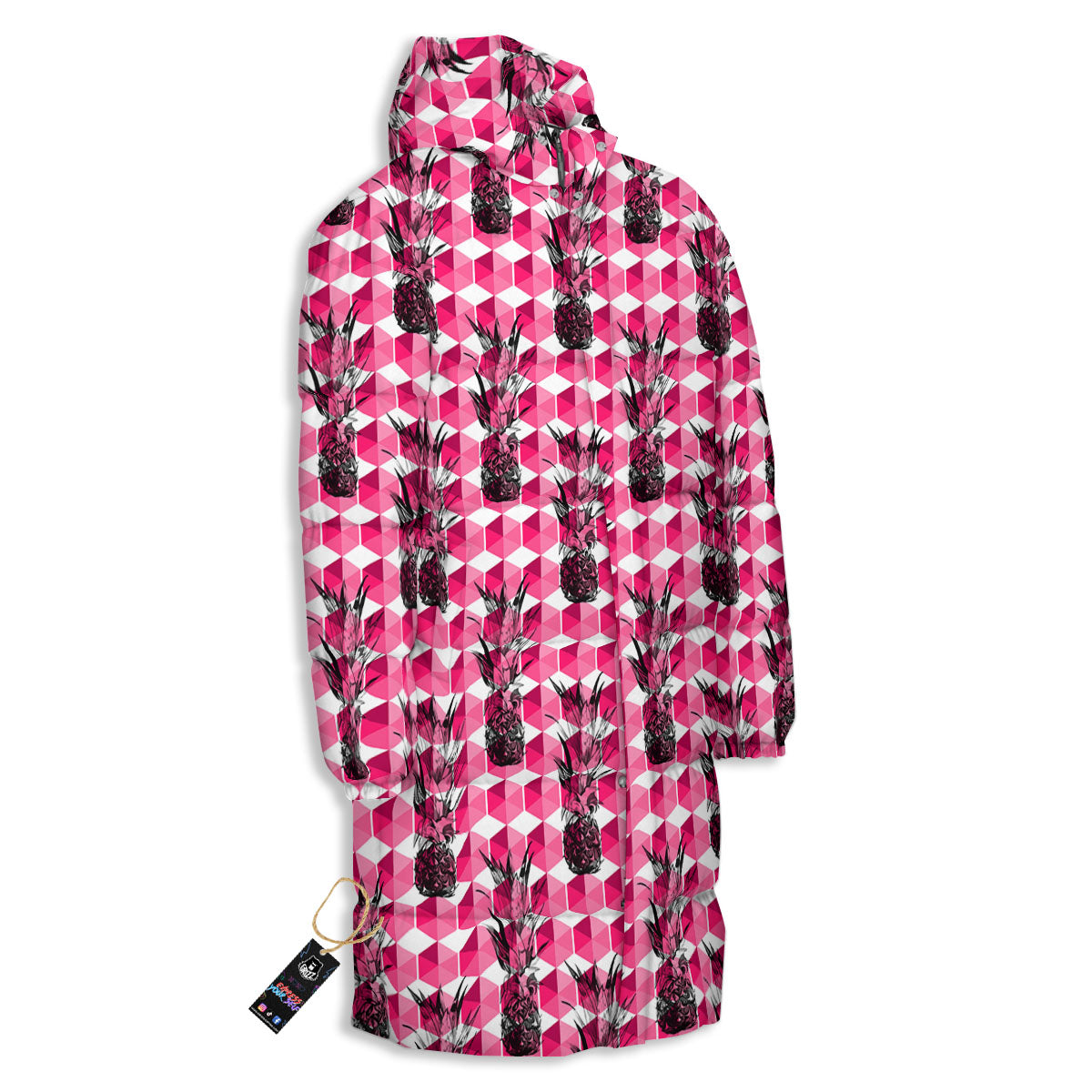 Pineapple Geometric Print Pattern Long Down Jacket-grizzshop