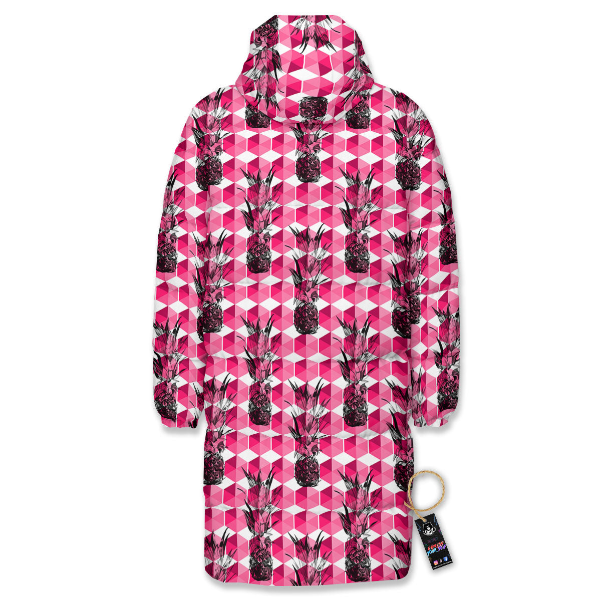 Pineapple Geometric Print Pattern Long Down Jacket-grizzshop