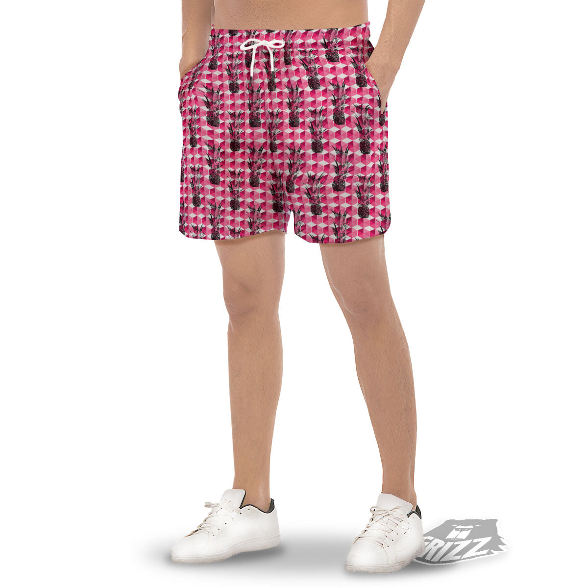 Pineapple Geometric Print Pattern Men's Gym Shorts-grizzshop