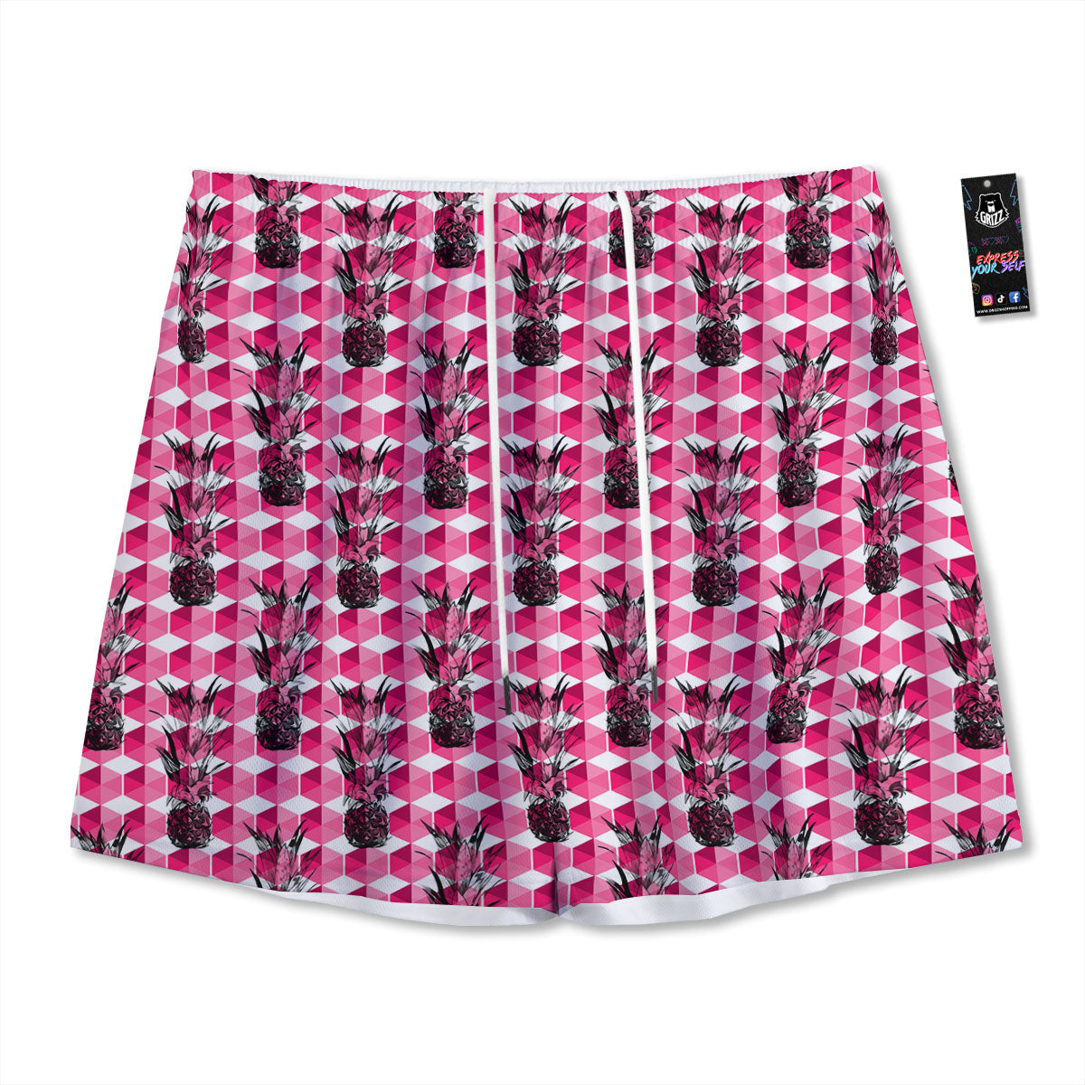 Pineapple Geometric Print Pattern Mesh Shorts-grizzshop