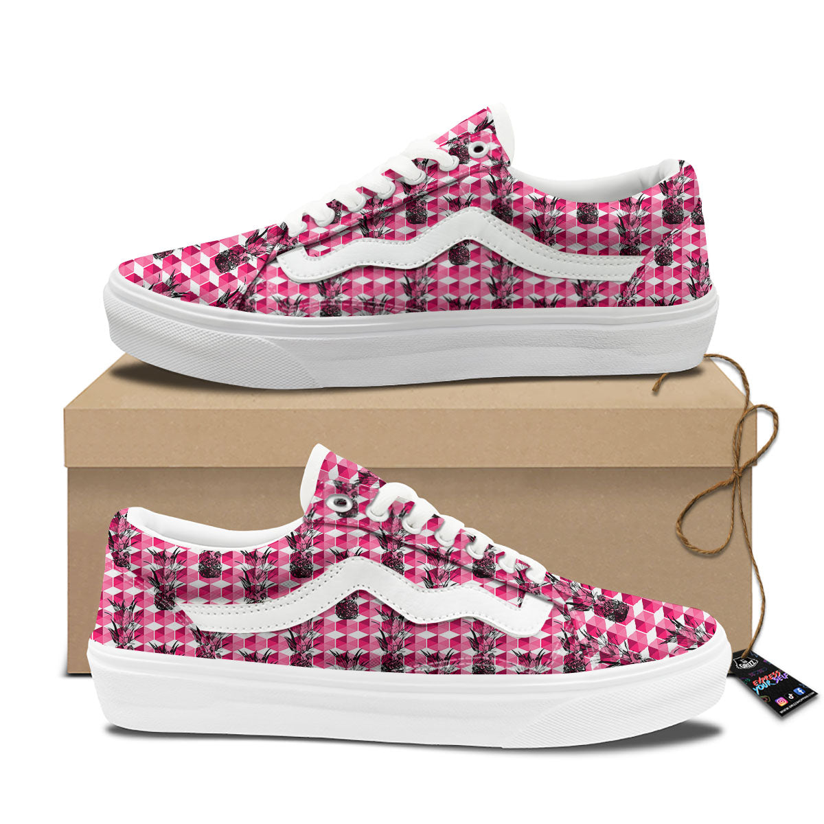 Pineapple Geometric Print Pattern Skate Shoes-grizzshop