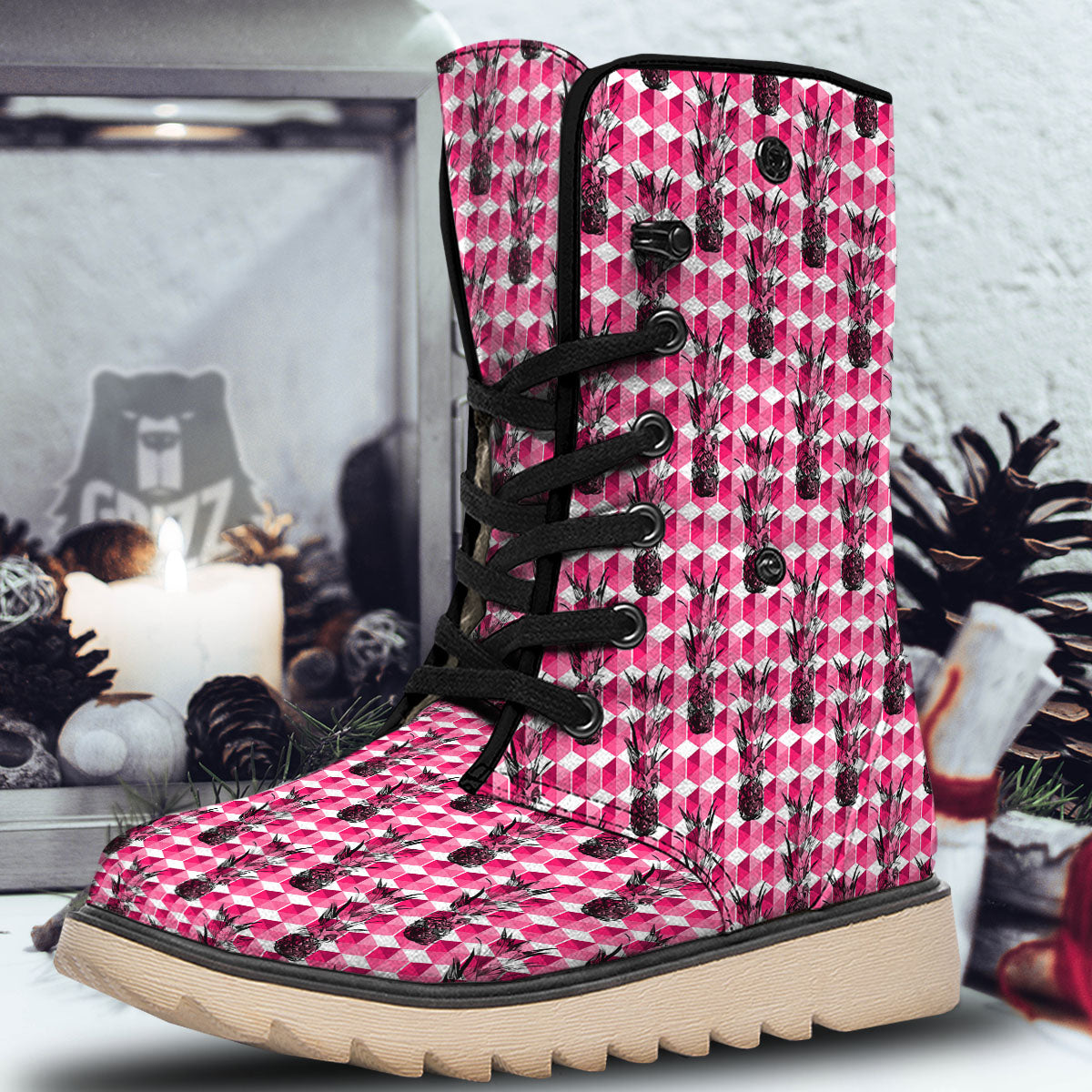 Pineapple Geometric Print Pattern Snow Boots-grizzshop