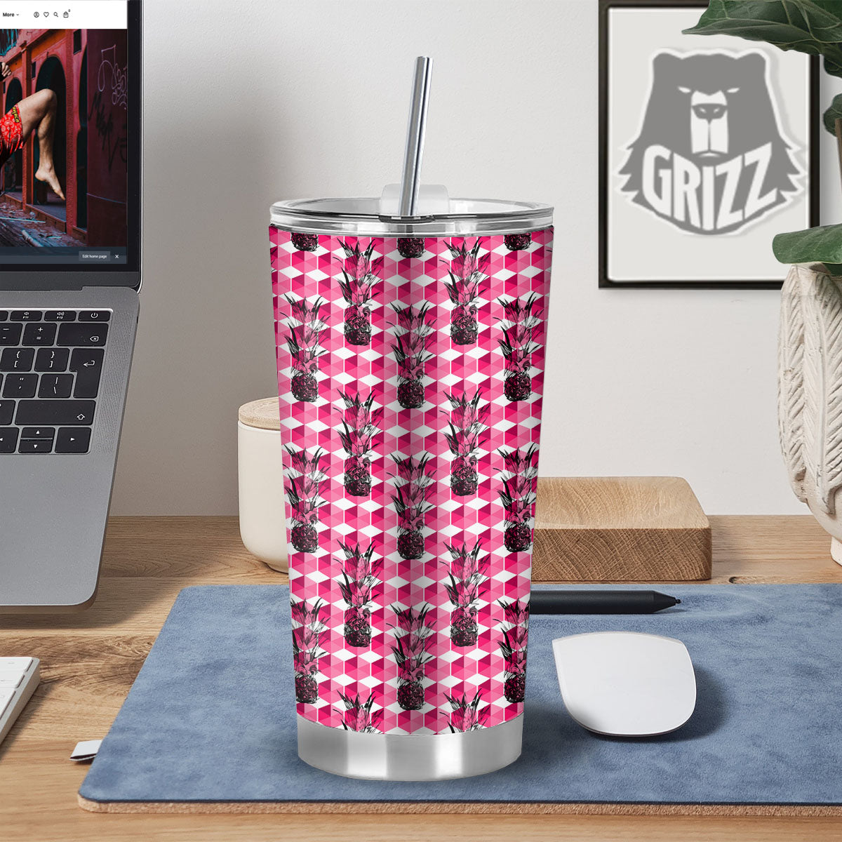 Pineapple Geometric Print Pattern Tumbler-grizzshop