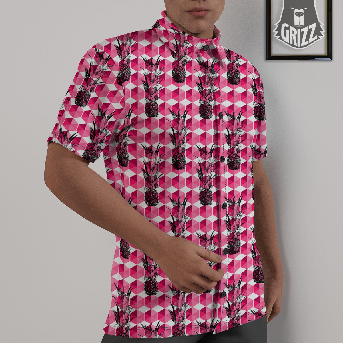 Pineapple Geometric Print Pattern Untucked Shirts-grizzshop