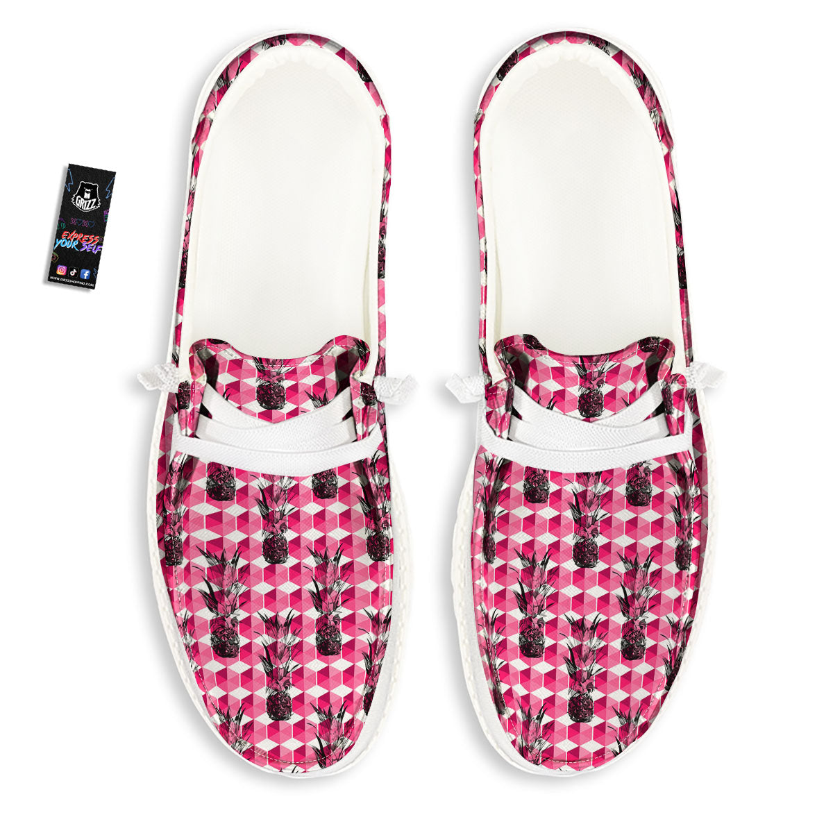 Pineapple Geometric Print Pattern White Loafers-grizzshop