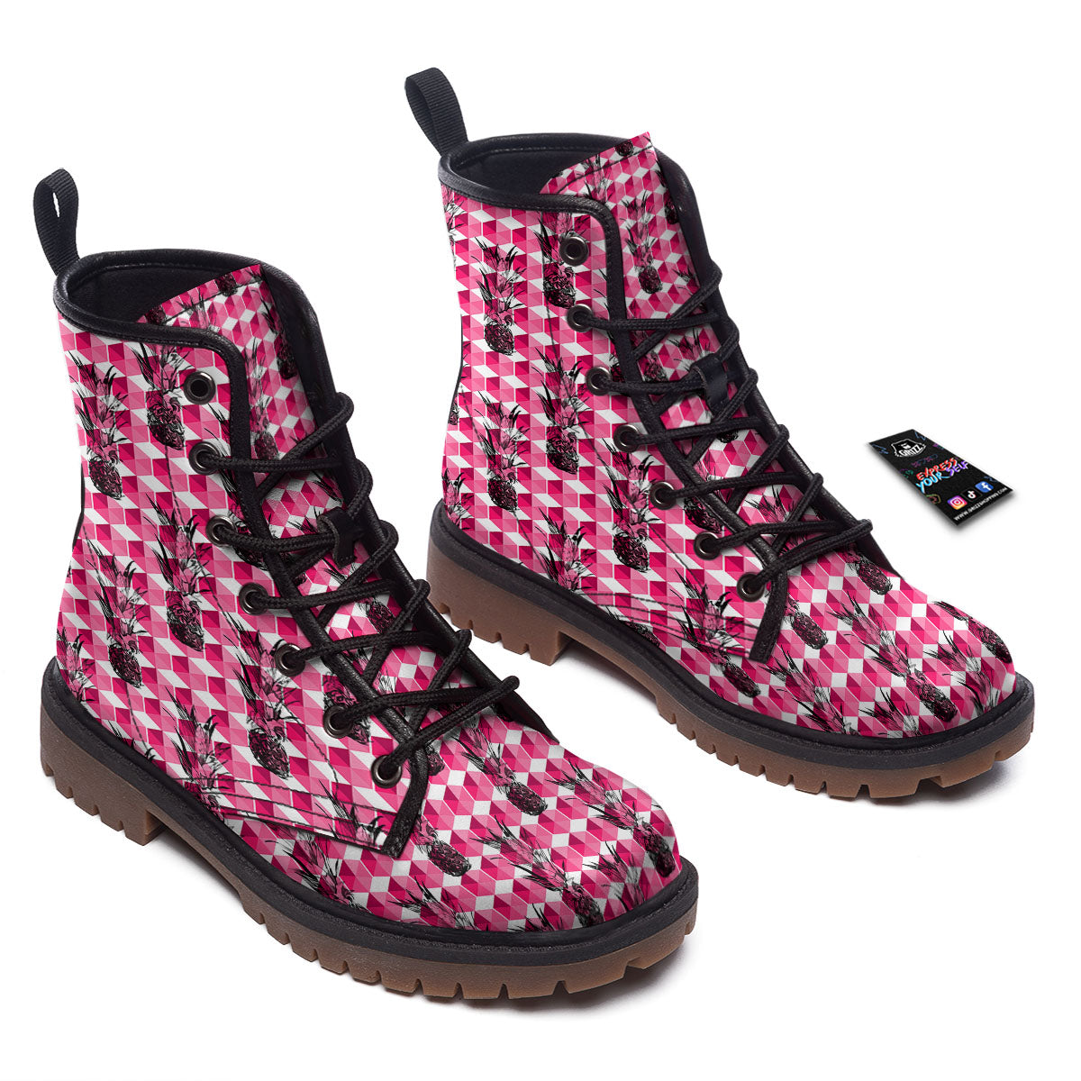 Pineapple Geometric Print Pattern Work Boots-grizzshop