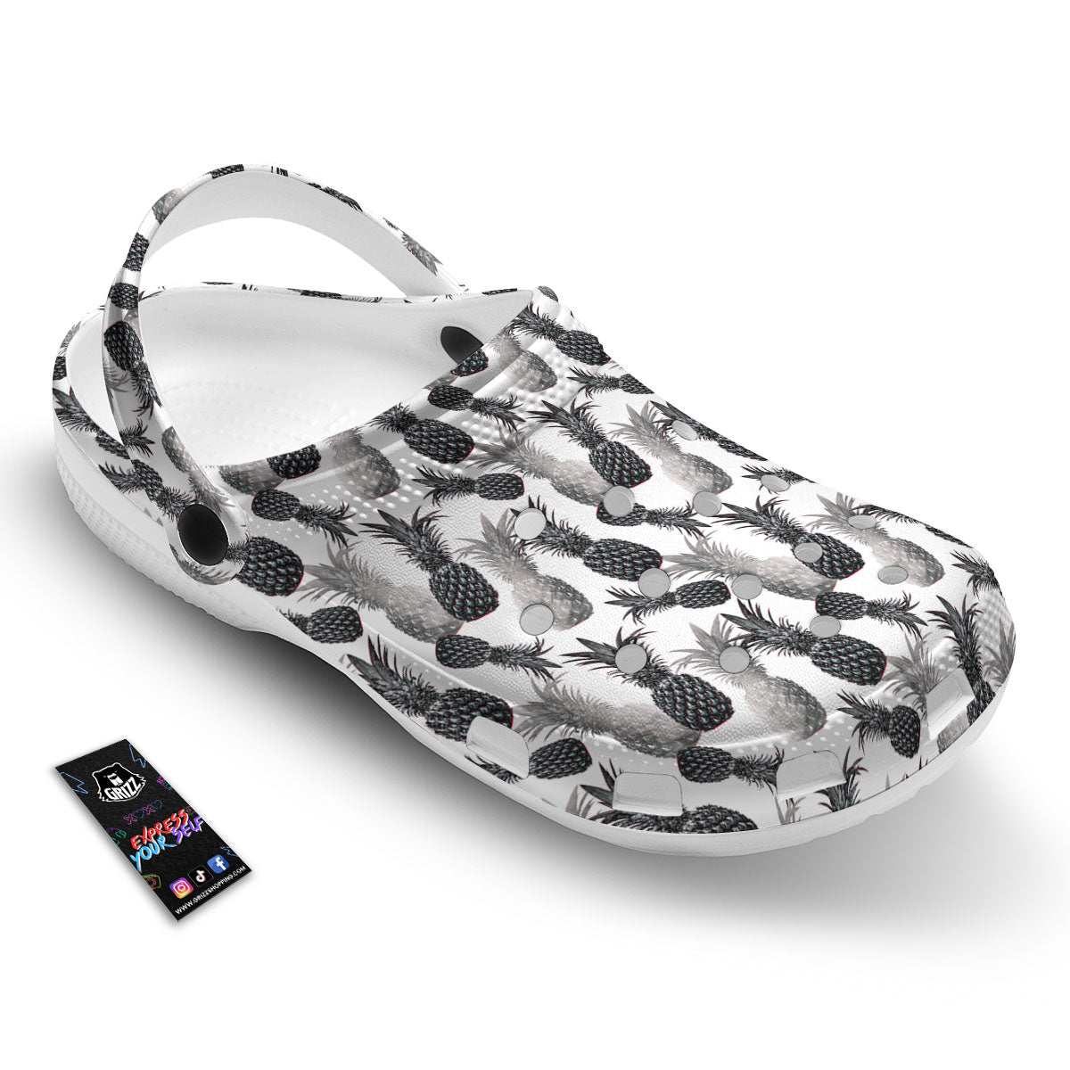 Pineapple Grey Watercolor Print Pattern Clog-grizzshop