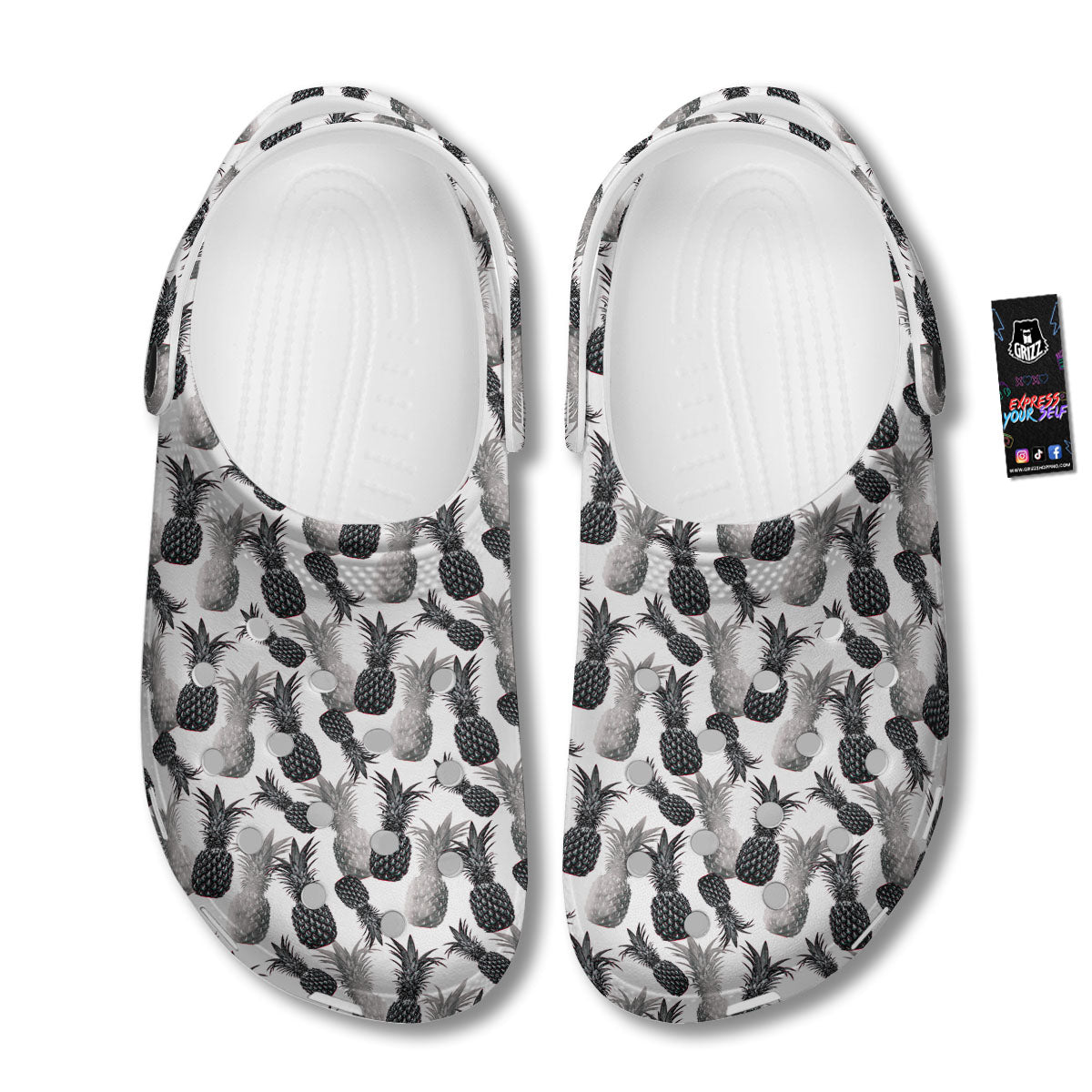 Pineapple Grey Watercolor Print Pattern Clog-grizzshop