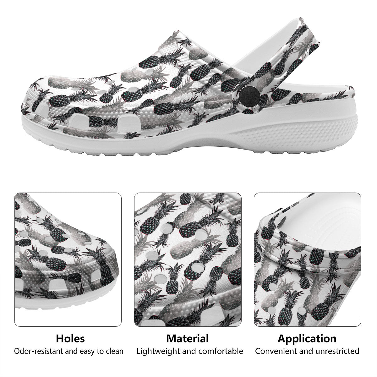 Pineapple Grey Watercolor Print Pattern Clog-grizzshop