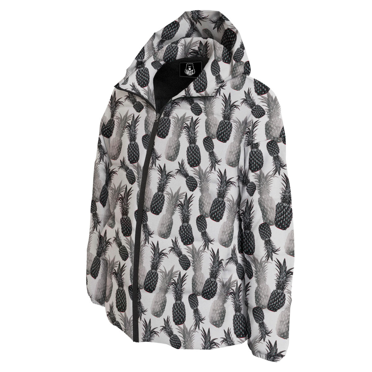 Pineapple Grey Watercolor Print Pattern Down Jacket-grizzshop