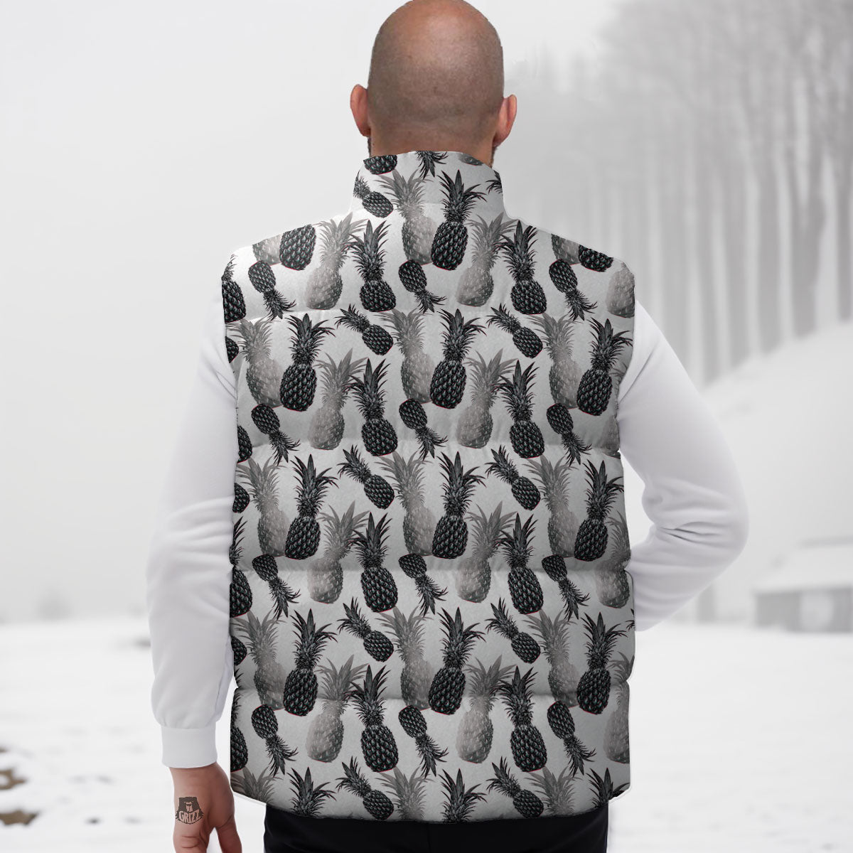 Pineapple Grey Watercolor Print Pattern Down Vest-grizzshop
