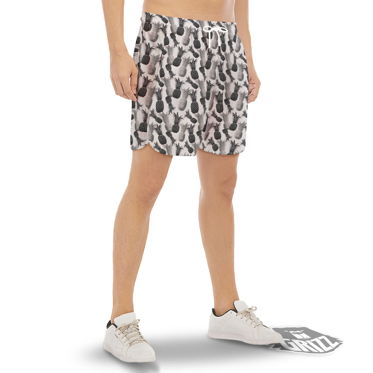 Pineapple Grey Watercolor Print Pattern Men's Gym Shorts-grizzshop