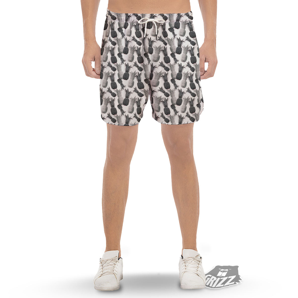 Pineapple Grey Watercolor Print Pattern Men's Gym Shorts-grizzshop