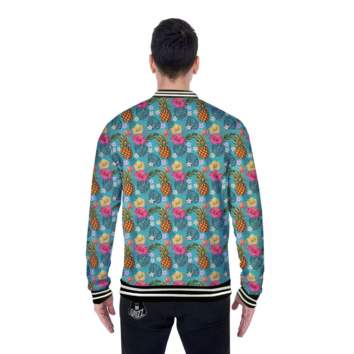 Pineapple Hawaii Hibiscus Print Pattern Baseball Jacket-grizzshop