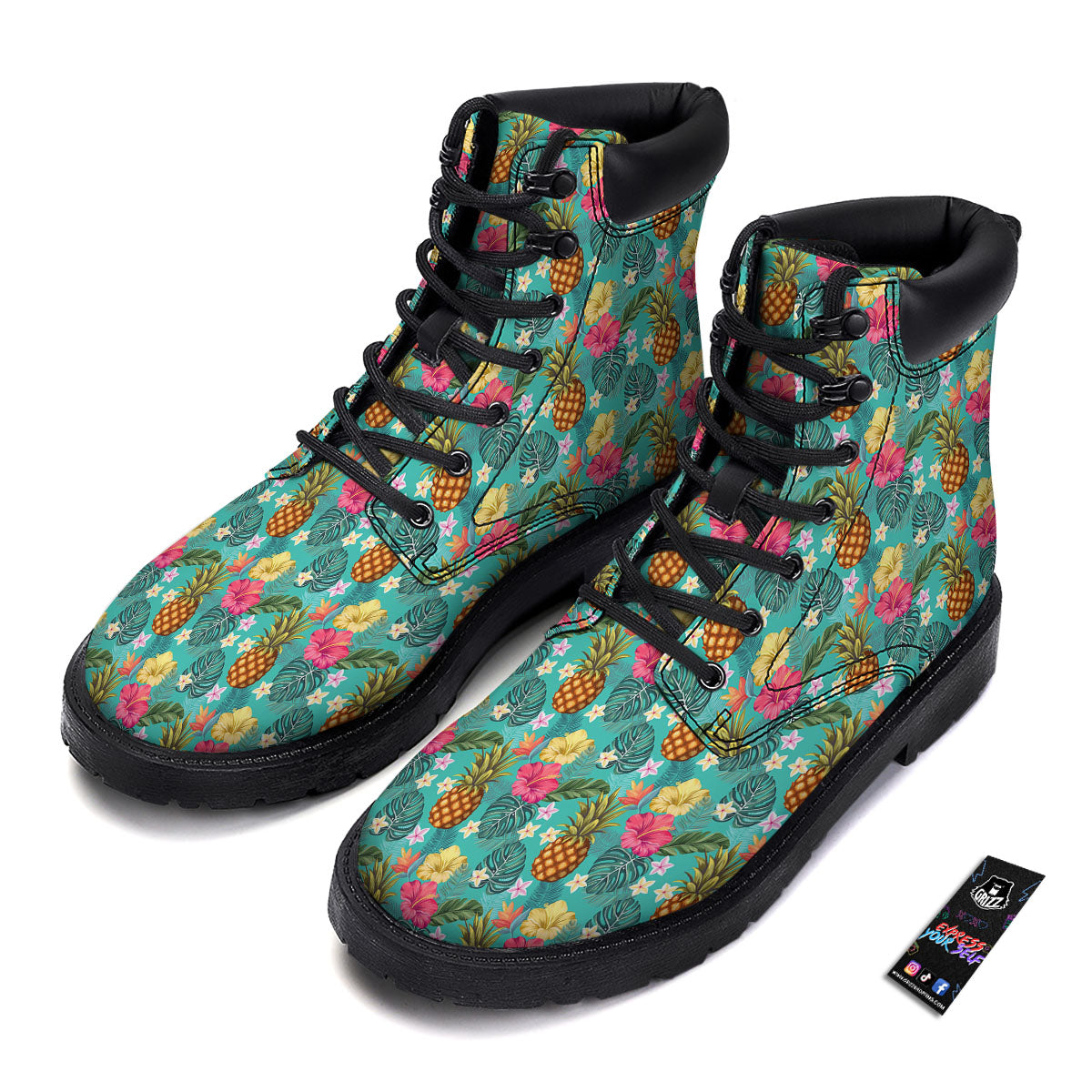 Pineapple Hawaii Hibiscus Print Pattern Boots-grizzshop