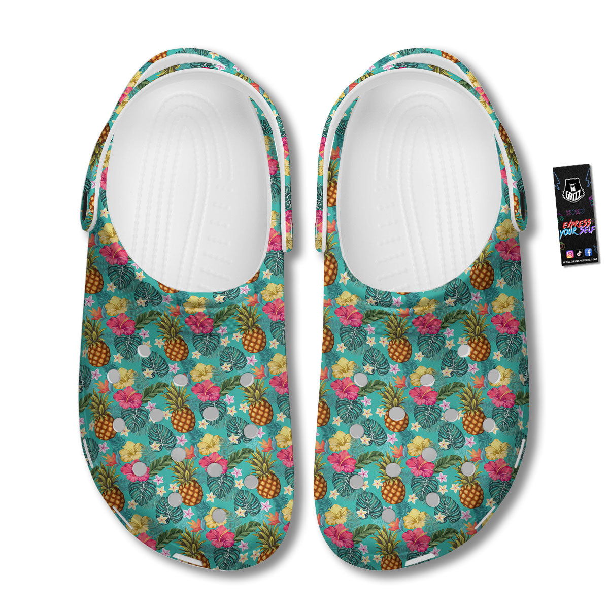 Pineapple Hawaii Hibiscus Print Pattern Clog-grizzshop