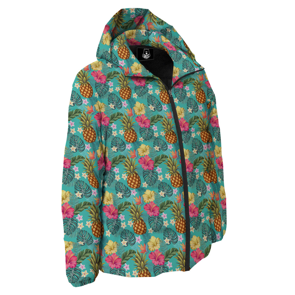 Pineapple Hawaii Hibiscus Print Pattern Down Jacket-grizzshop