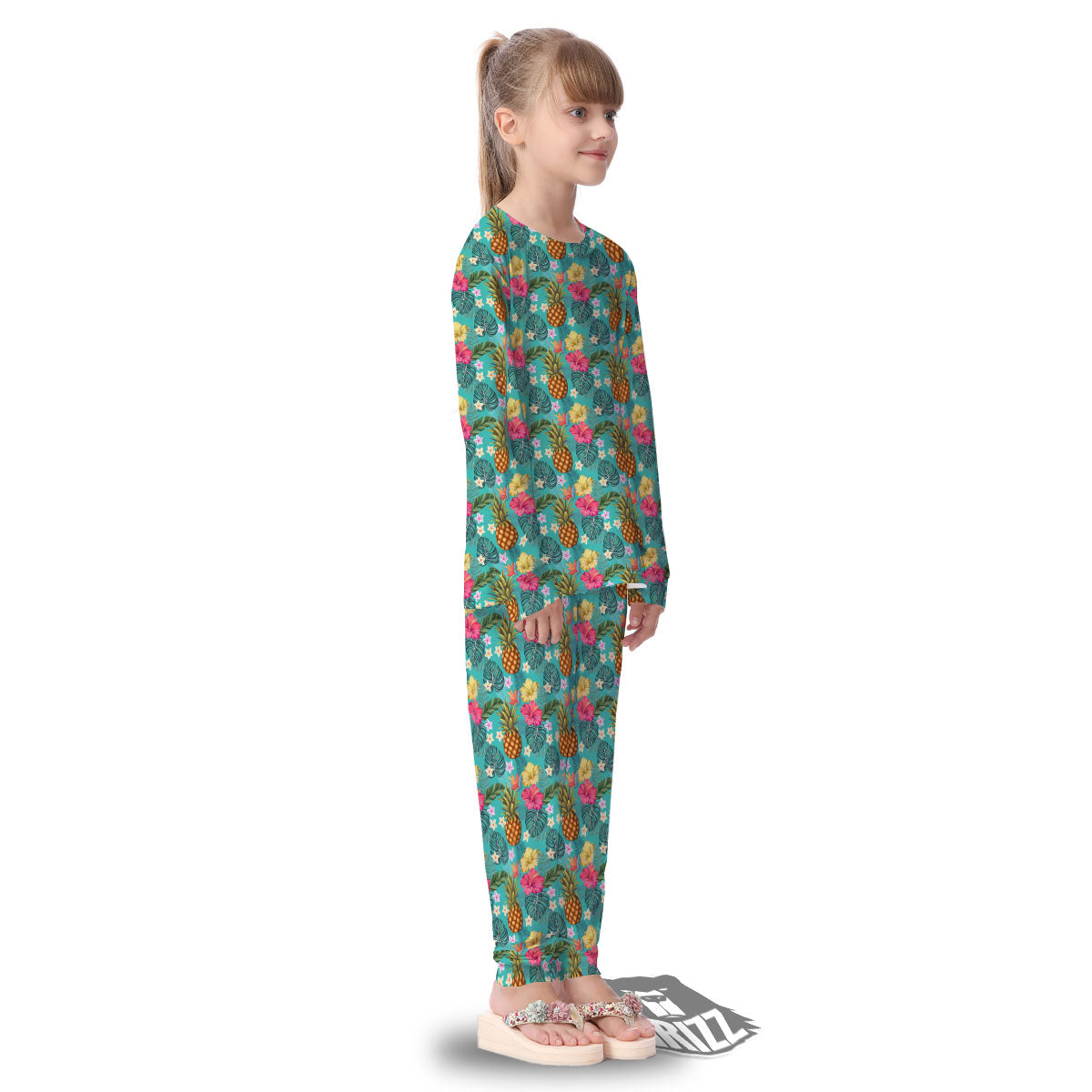 Pineapple Hawaii Hibiscus Print Pattern Kid's Pajamas-grizzshop
