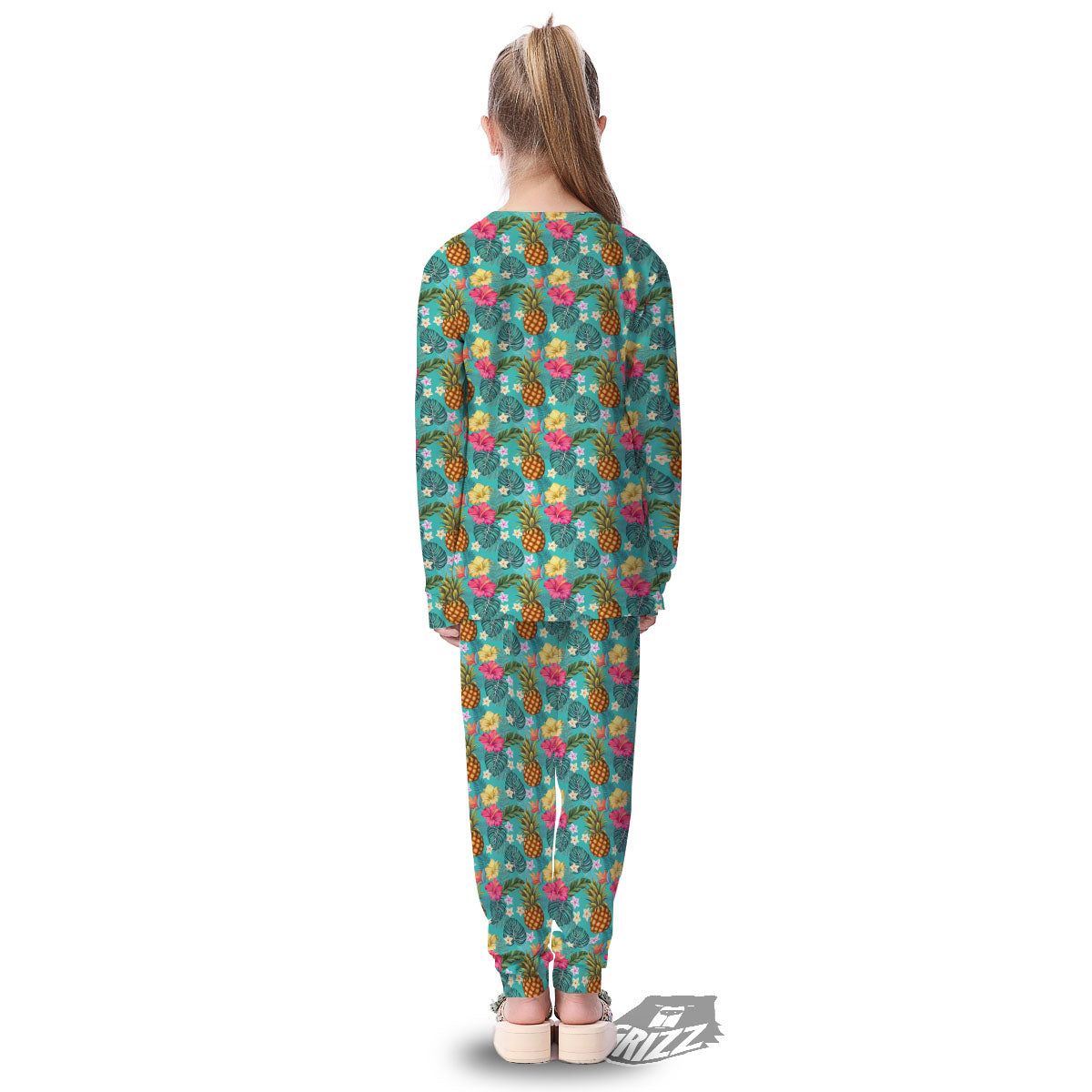 Pineapple Hawaii Hibiscus Print Pattern Kid's Pajamas-grizzshop