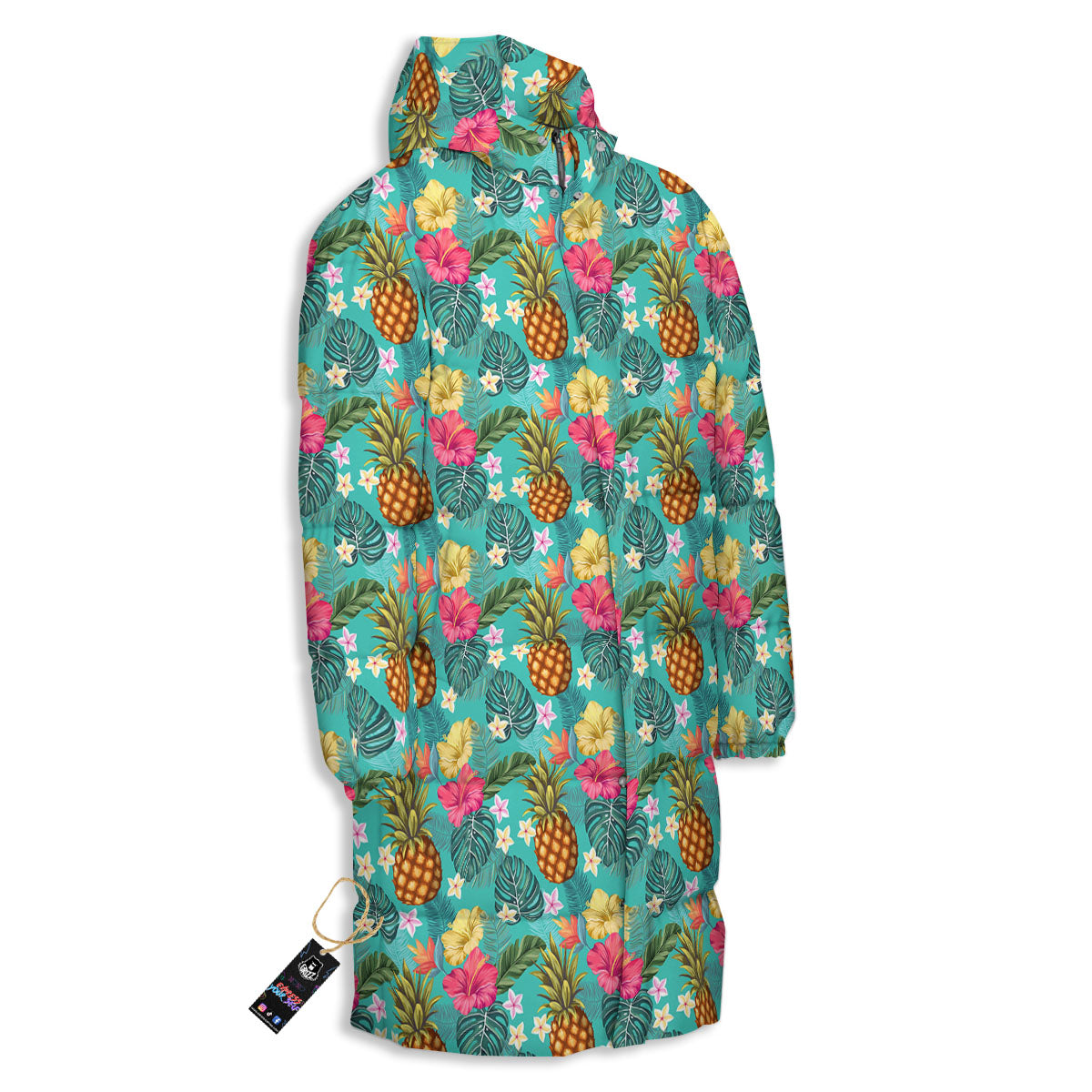 Pineapple Hawaii Hibiscus Print Pattern Long Down Jacket-grizzshop