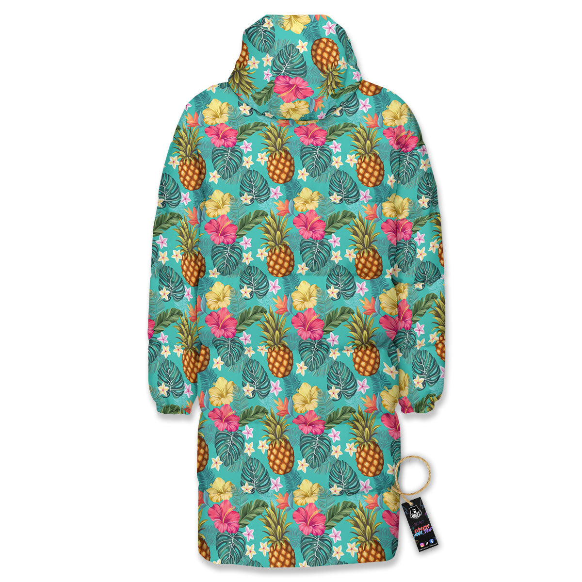 Pineapple Hawaii Hibiscus Print Pattern Long Down Jacket-grizzshop