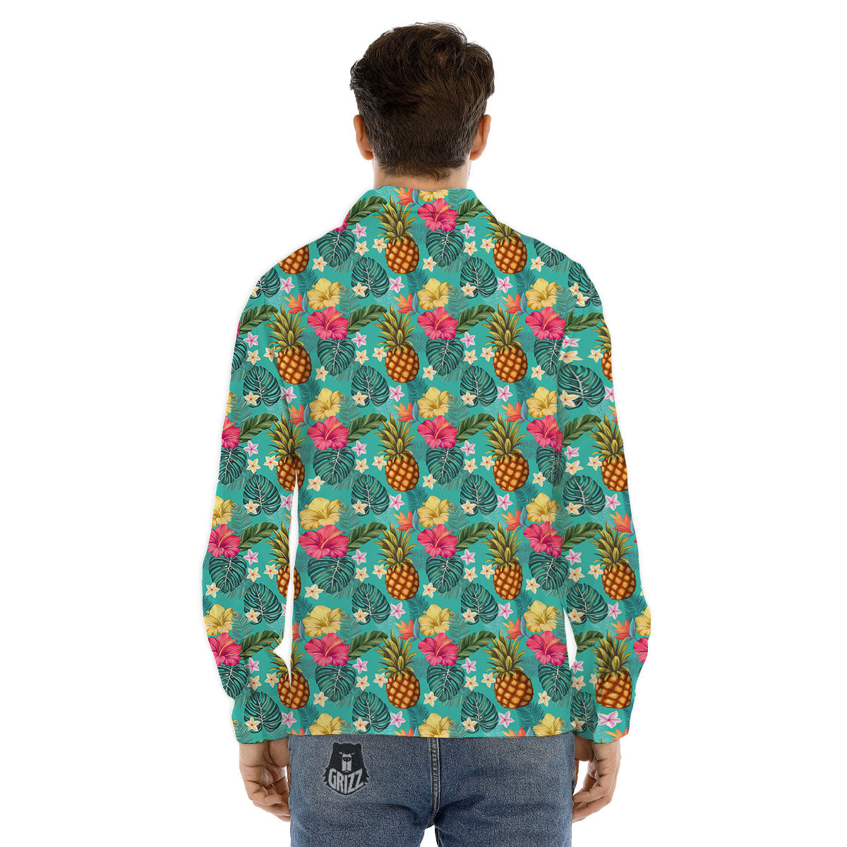 Pineapple Hawaii Hibiscus Print Pattern Men's Dress Shirts-grizzshop