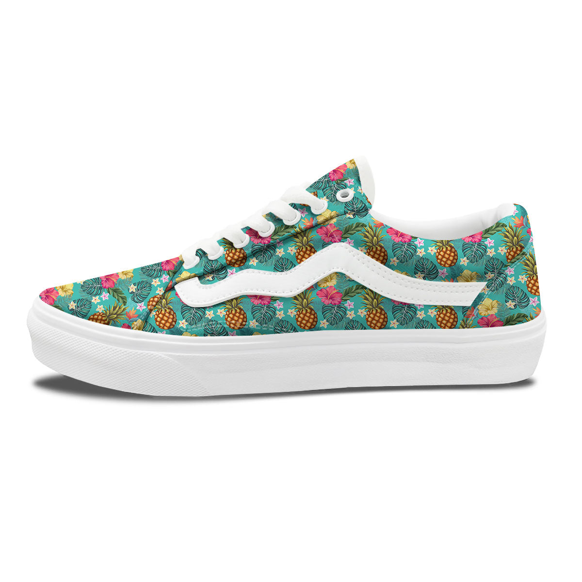 Pineapple Hawaii Hibiscus Print Pattern Skate Shoes-grizzshop