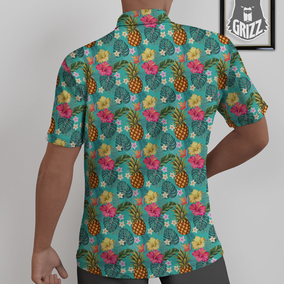 Pineapple Hawaii Hibiscus Print Pattern Untucked Shirts-grizzshop