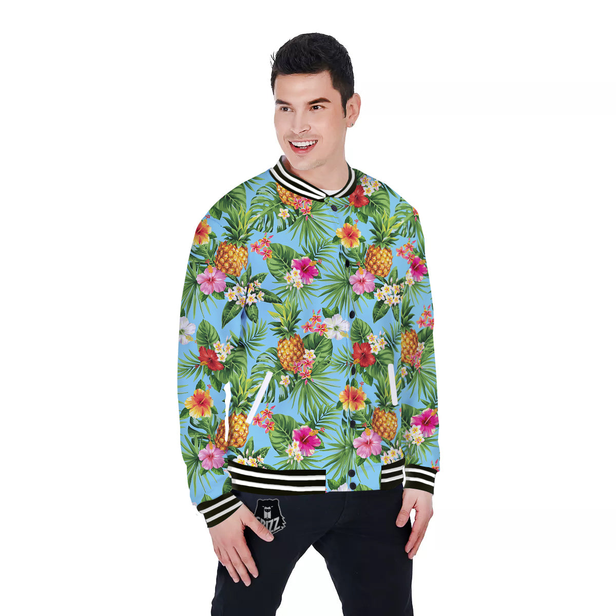 Pineapple Hawaii Tropical Print Pattern Baseball Jacket-grizzshop