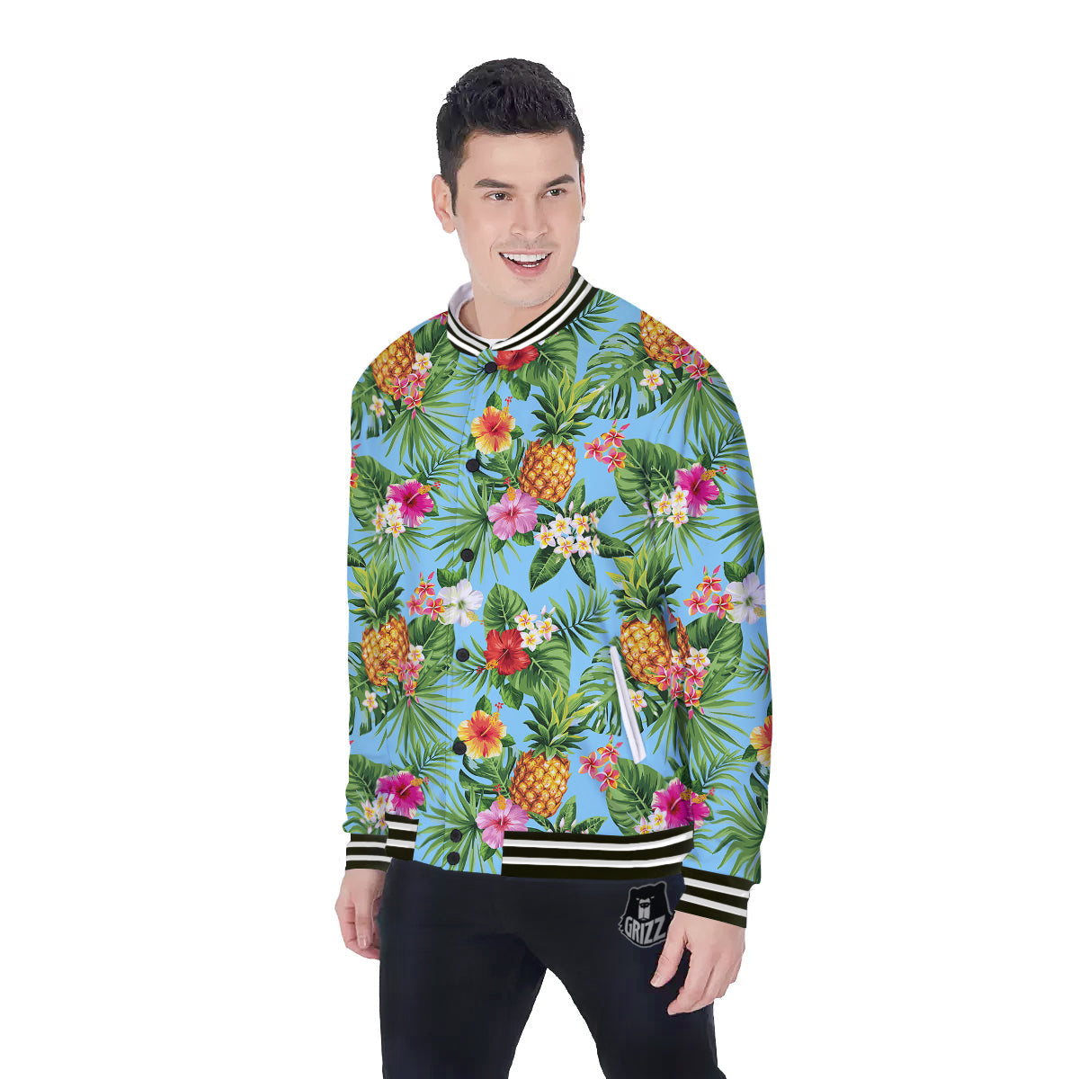 Pineapple Hawaii Tropical Print Pattern Baseball Jacket-grizzshop
