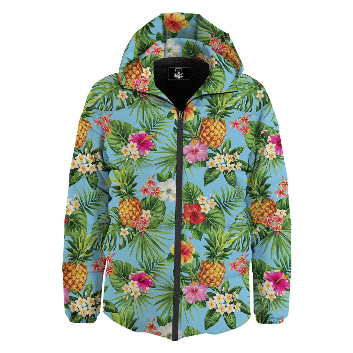 Pineapple Hawaii Tropical Print Pattern Down Jacket-grizzshop