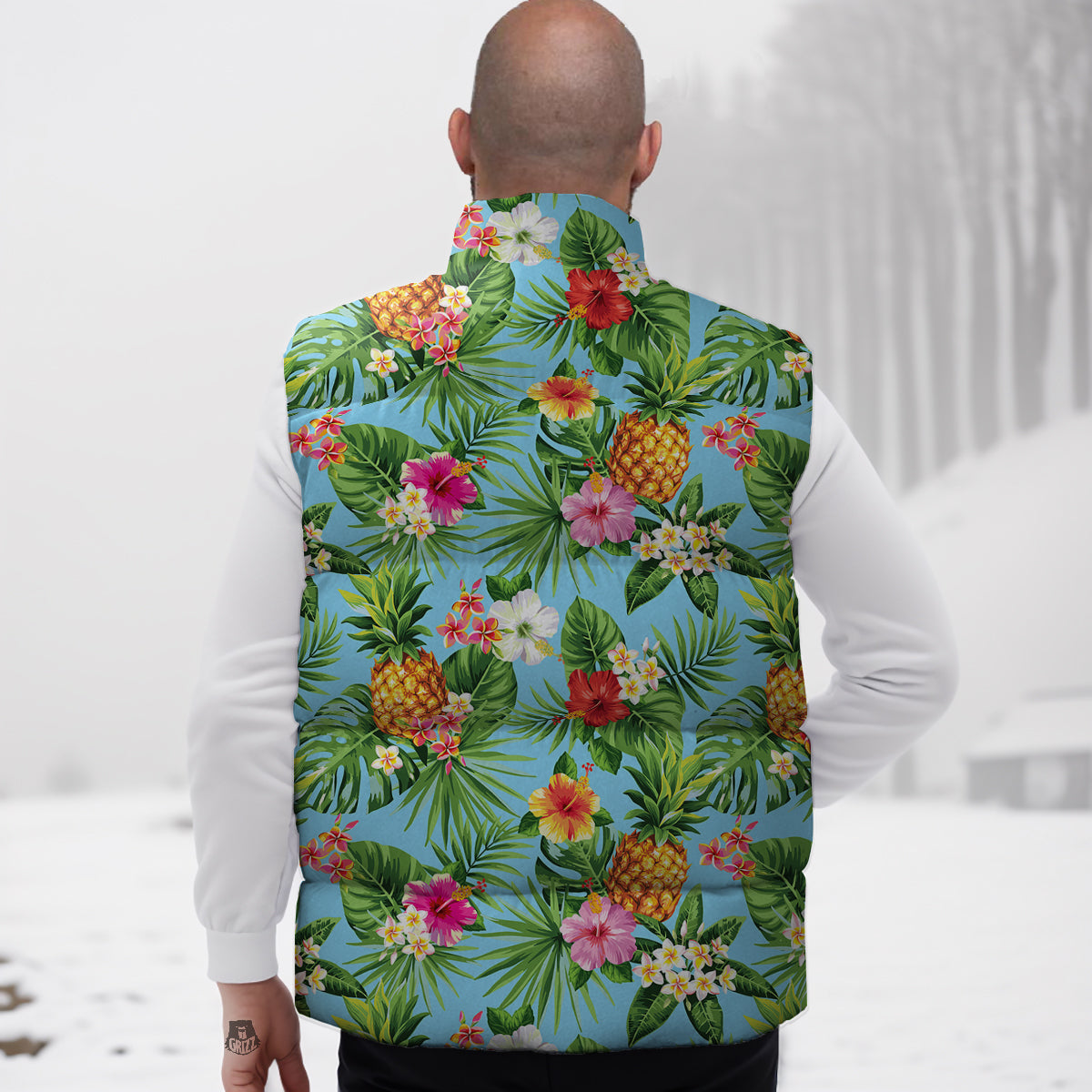 Pineapple Hawaii Tropical Print Pattern Down Vest-grizzshop
