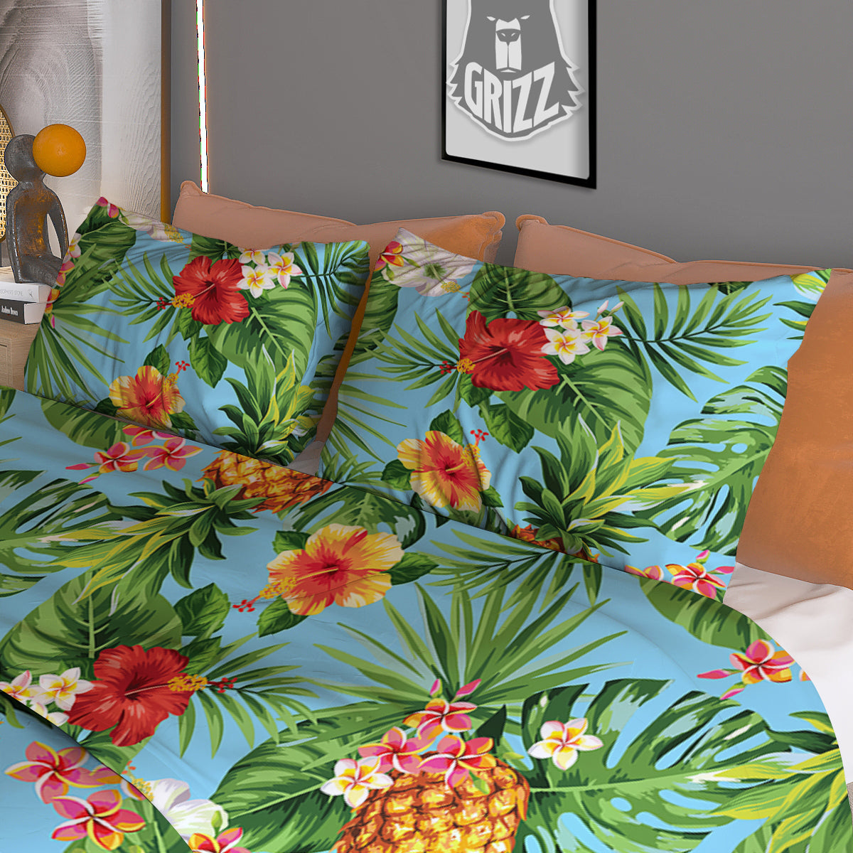 Pineapple Hawaii Tropical Print Pattern Duvet Cover Bedding Set