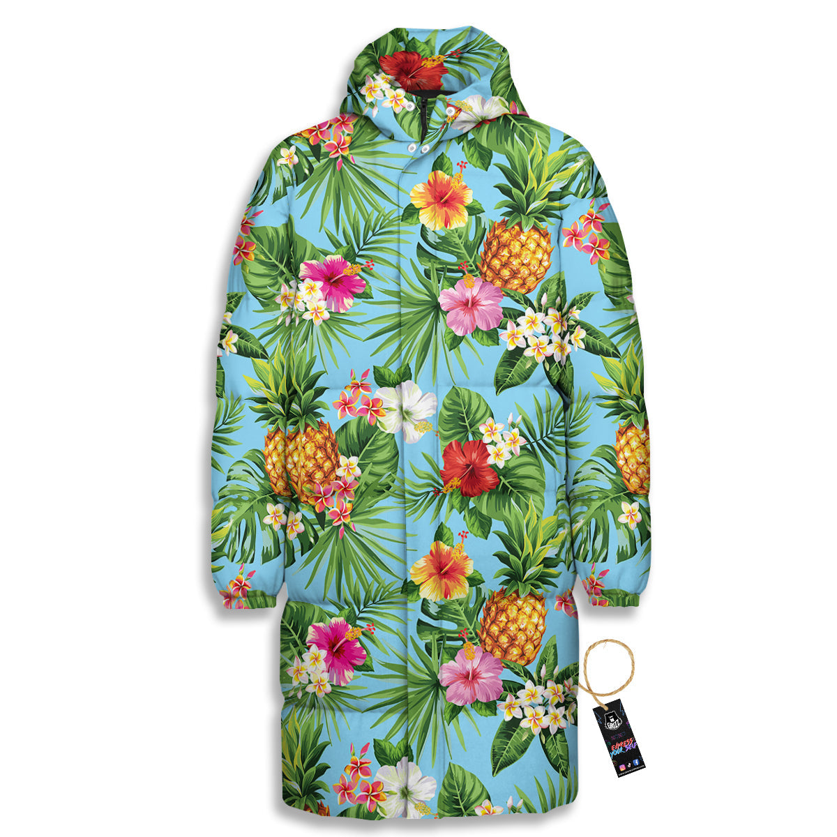 Pineapple Hawaii Tropical Print Pattern Long Down Jacket-grizzshop
