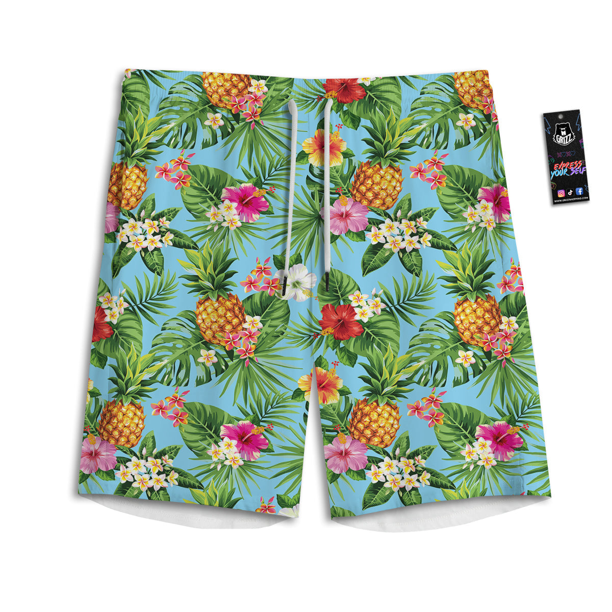 Pineapple Hawaii Tropical Print Pattern Men's Athletic Shorts