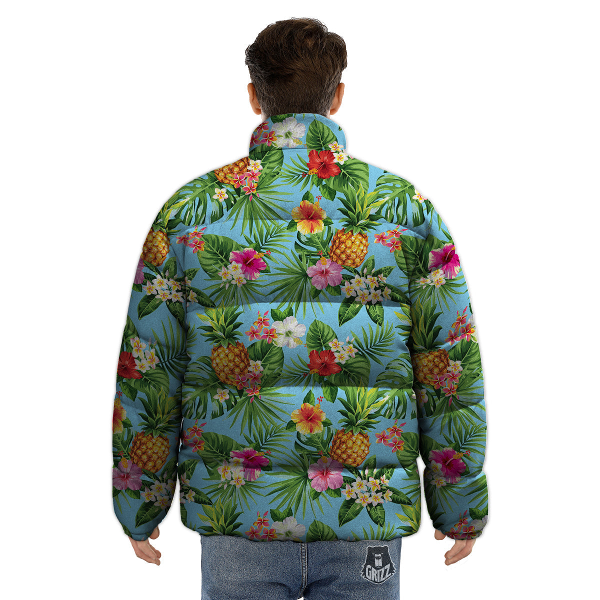 Pineapple Hawaii Tropical Print Pattern Puffer Jacket-grizzshop