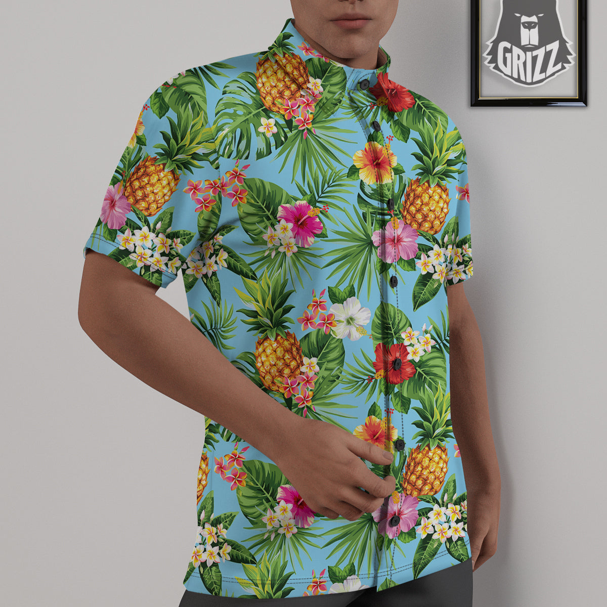 Pineapple Hawaii Tropical Print Pattern Untucked Shirts-grizzshop