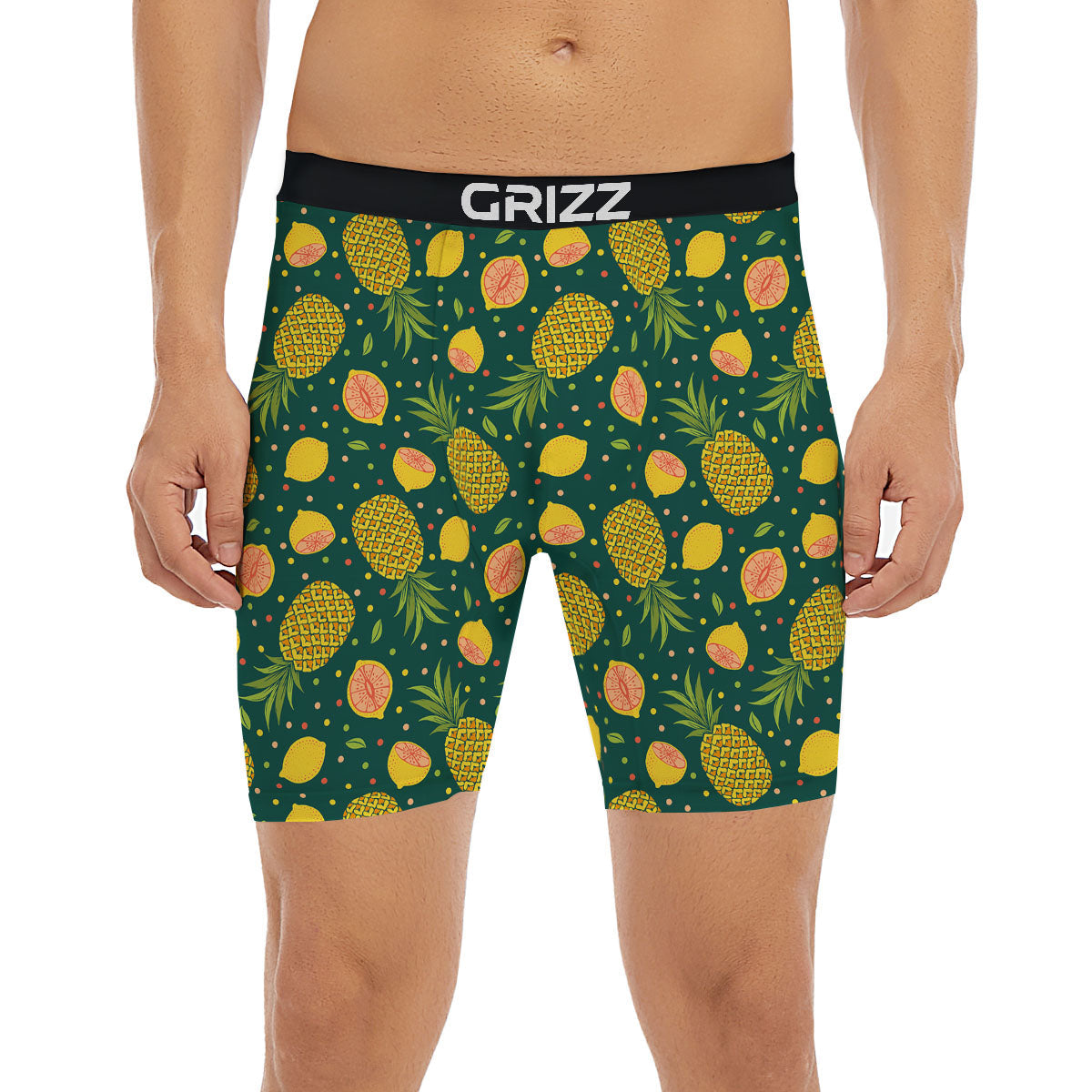 Pineapple Hawaiian Lime Print Pattern Boxer Briefs-grizzshop