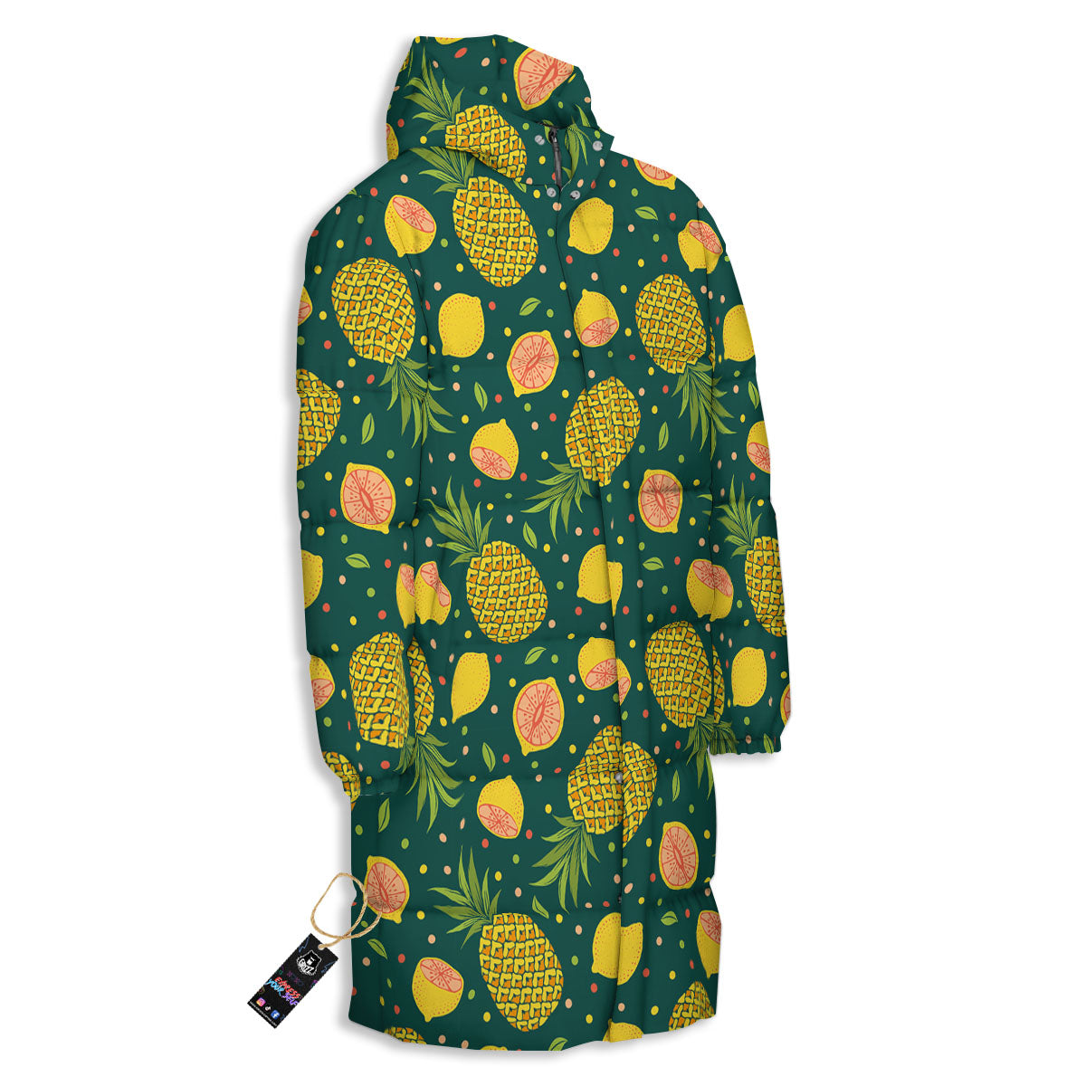 Pineapple Hawaiian Lime Print Pattern Long Down Jacket-grizzshop