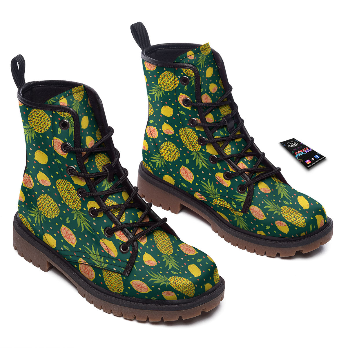 Pineapple Hawaiian Lime Print Pattern Work Boots-grizzshop