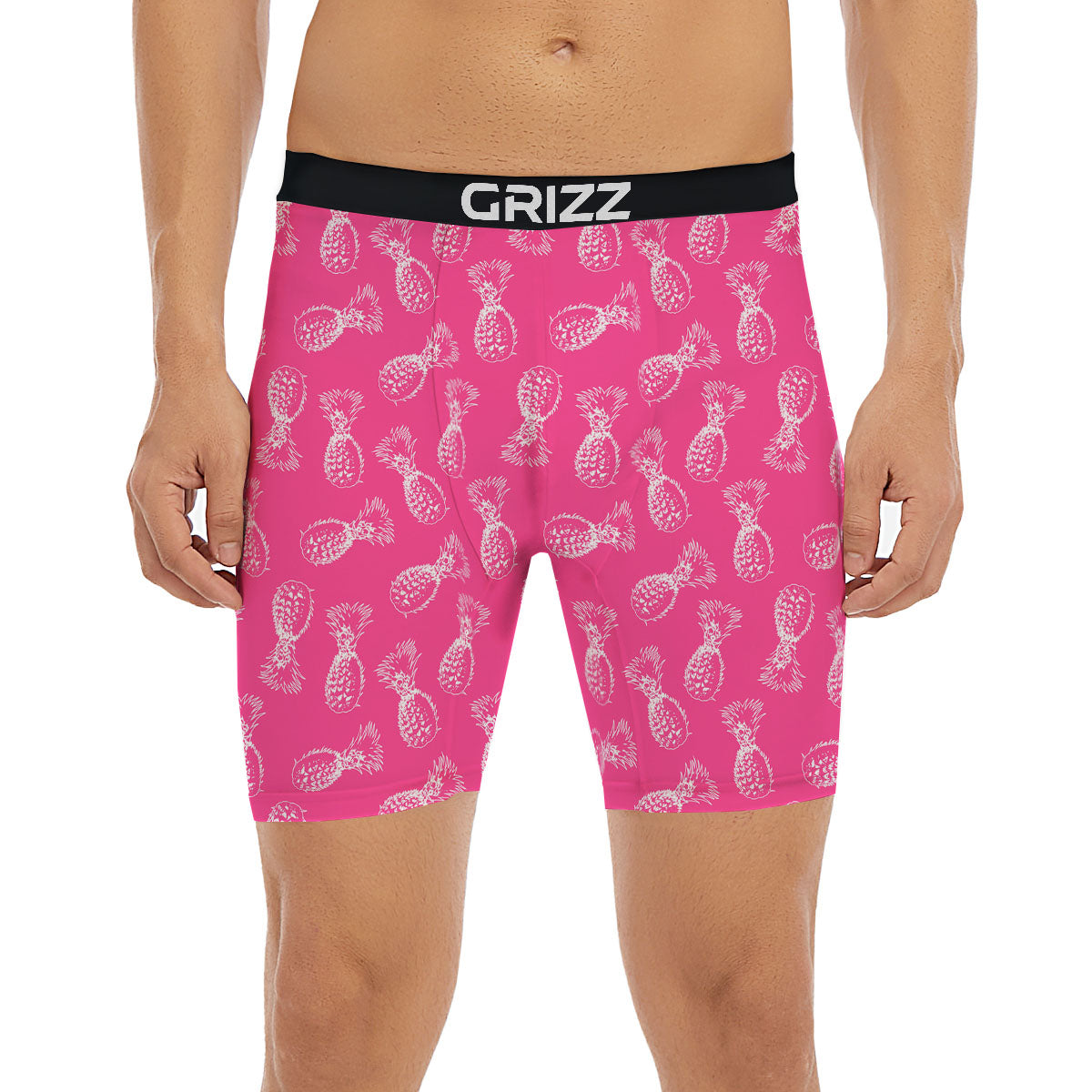 Pineapple Hot Pink Print Pattern Boxer Briefs-grizzshop