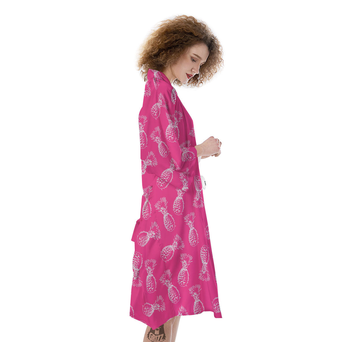 Pineapple Hot Pink Print Pattern Kimono-grizzshop