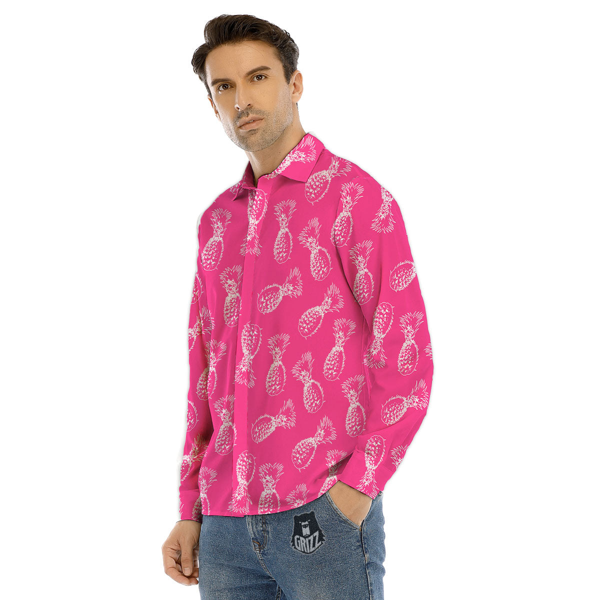 Pineapple Hot Pink Print Pattern Men's Dress Shirts-grizzshop
