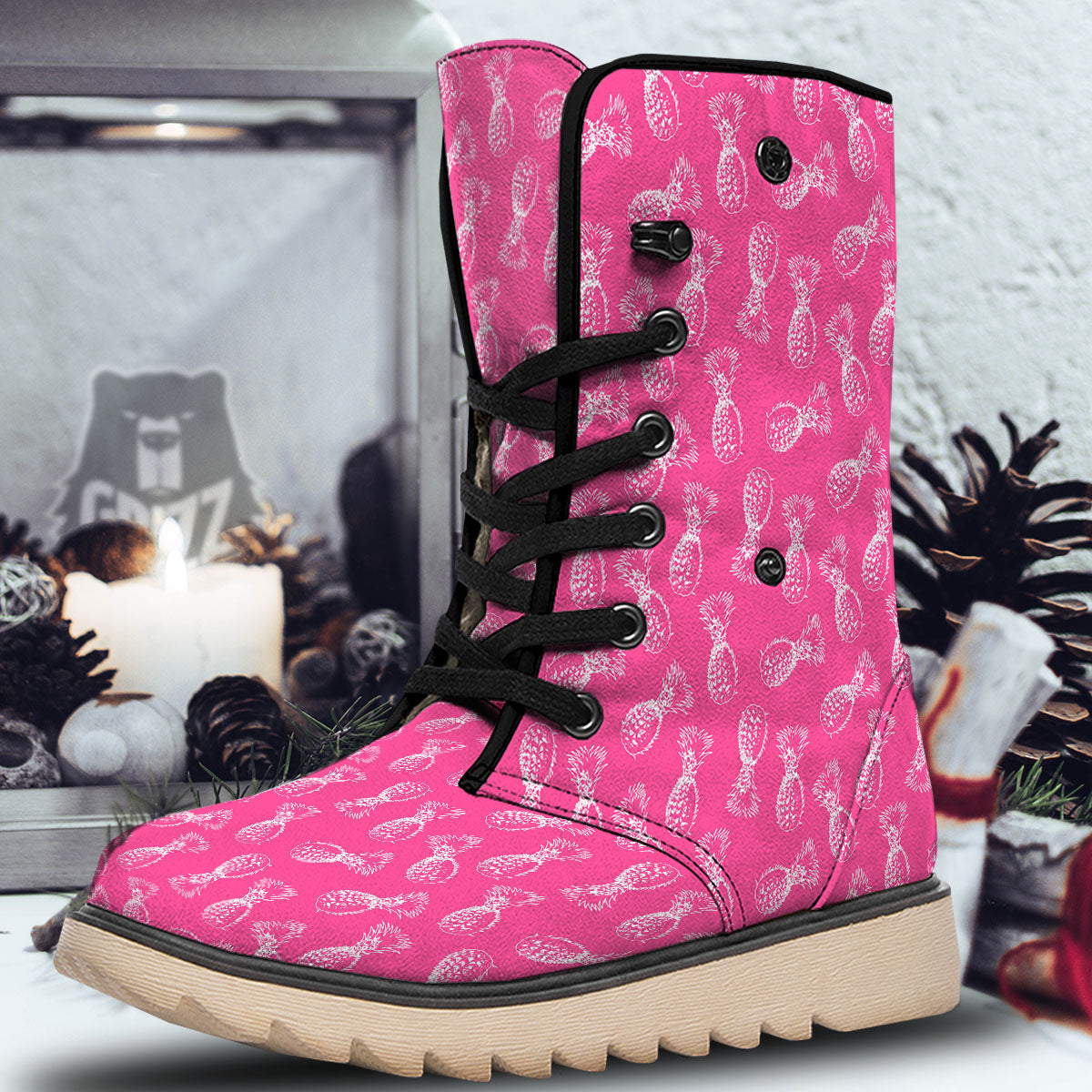 Pineapple Hot Pink Print Pattern Snow Boots-grizzshop