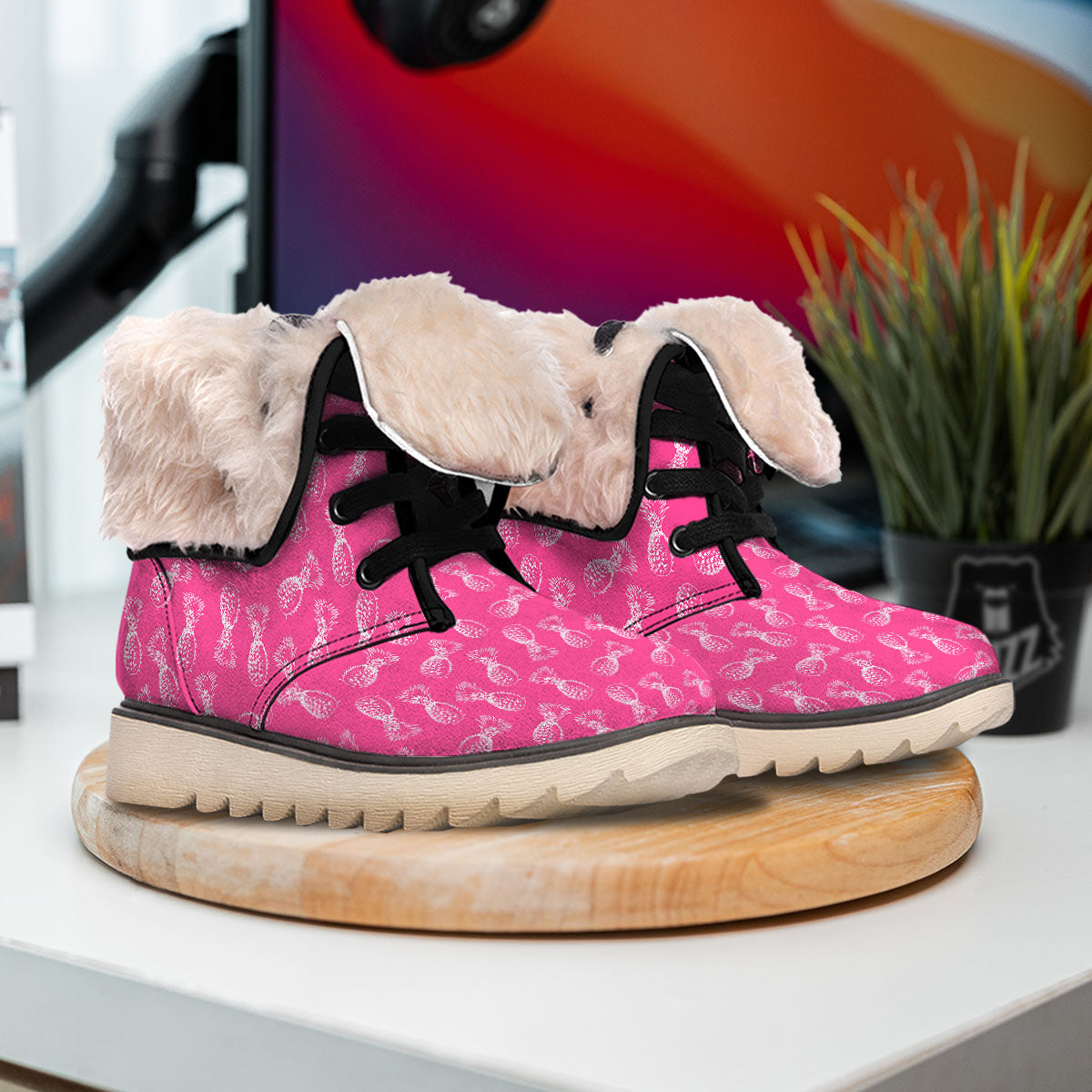 Pineapple Hot Pink Print Pattern Snow Boots-grizzshop