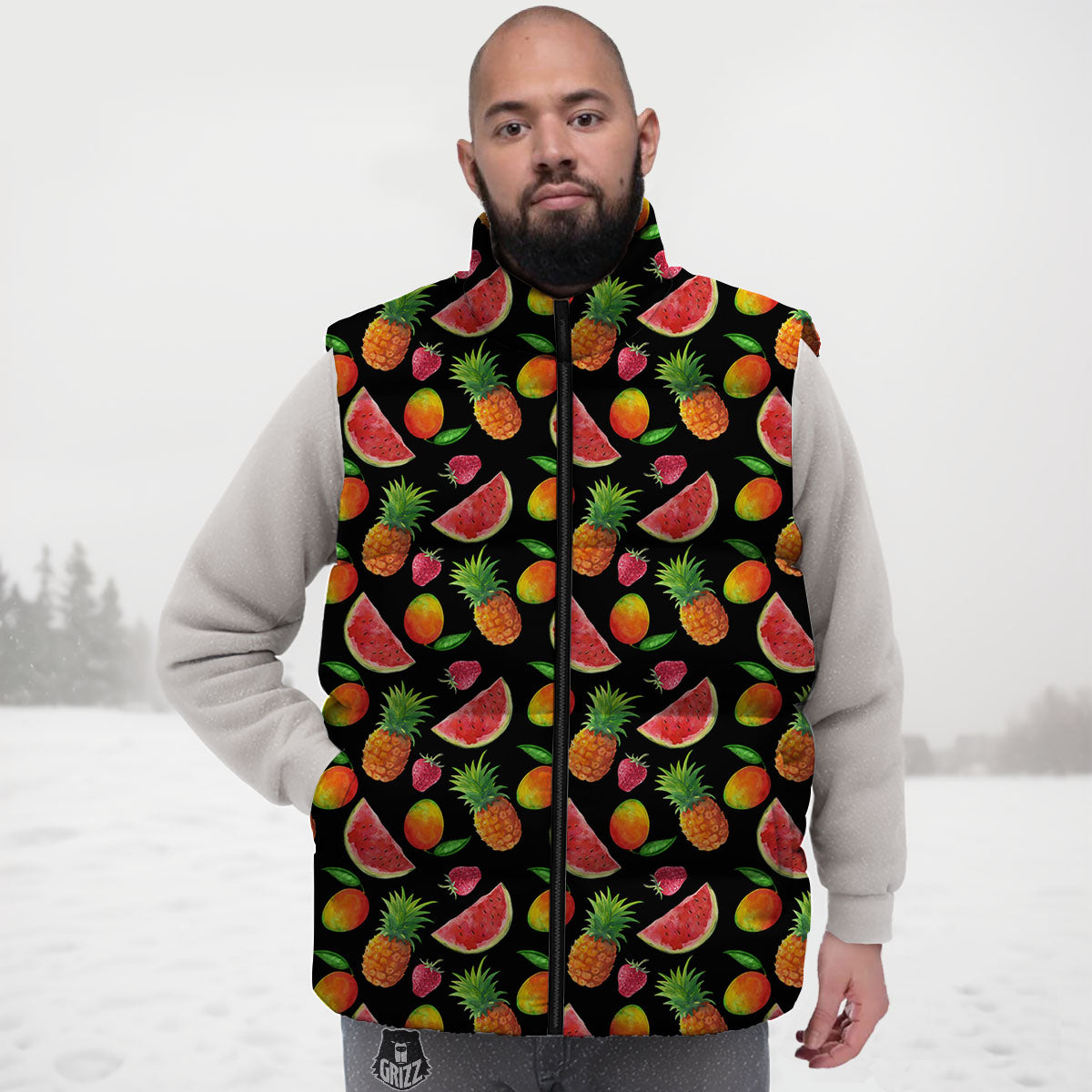 Pineapple Mix Fruit Print Pattern Down Vest-grizzshop
