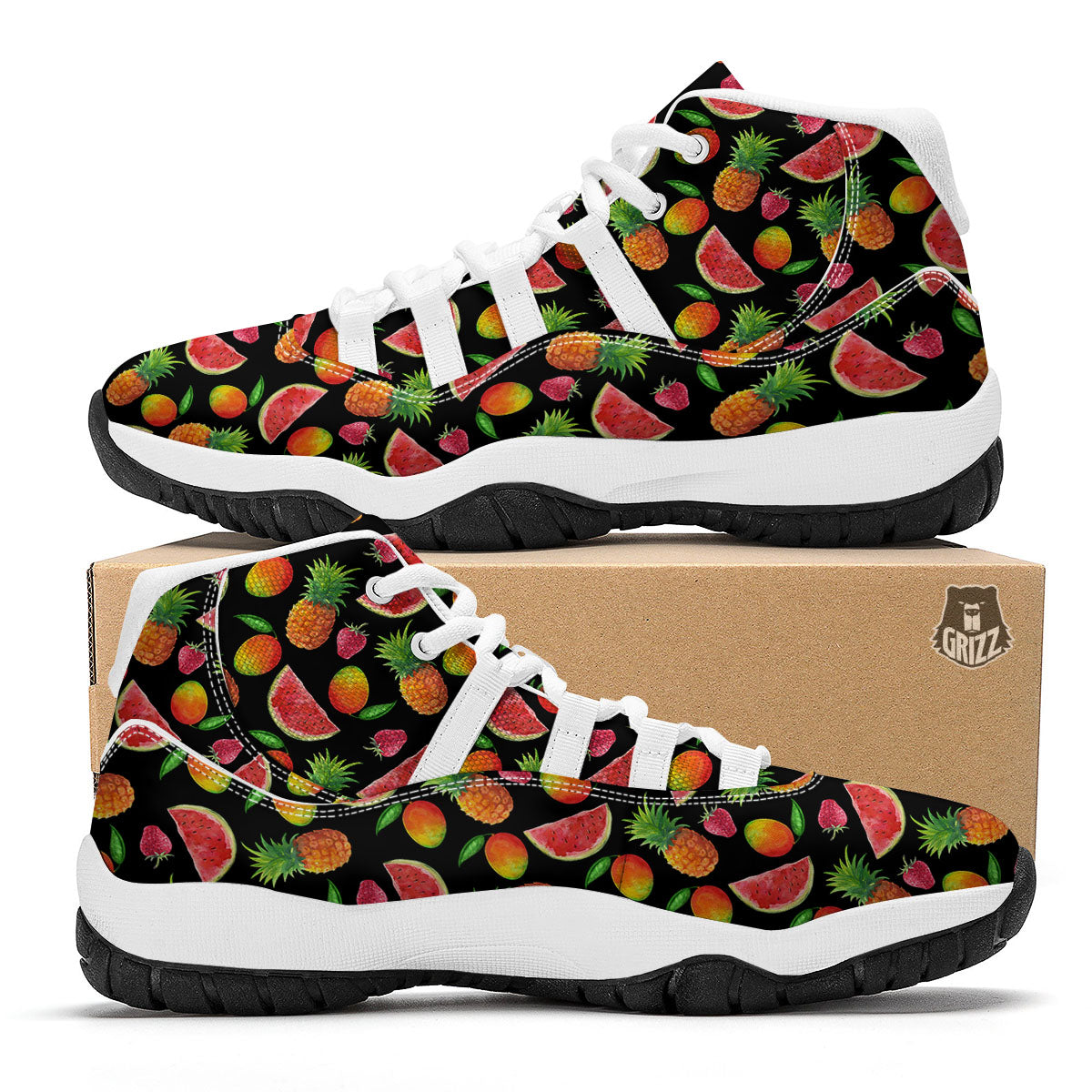 Pineapple Mix Fruit Print Pattern White Bball Shoes-grizzshop