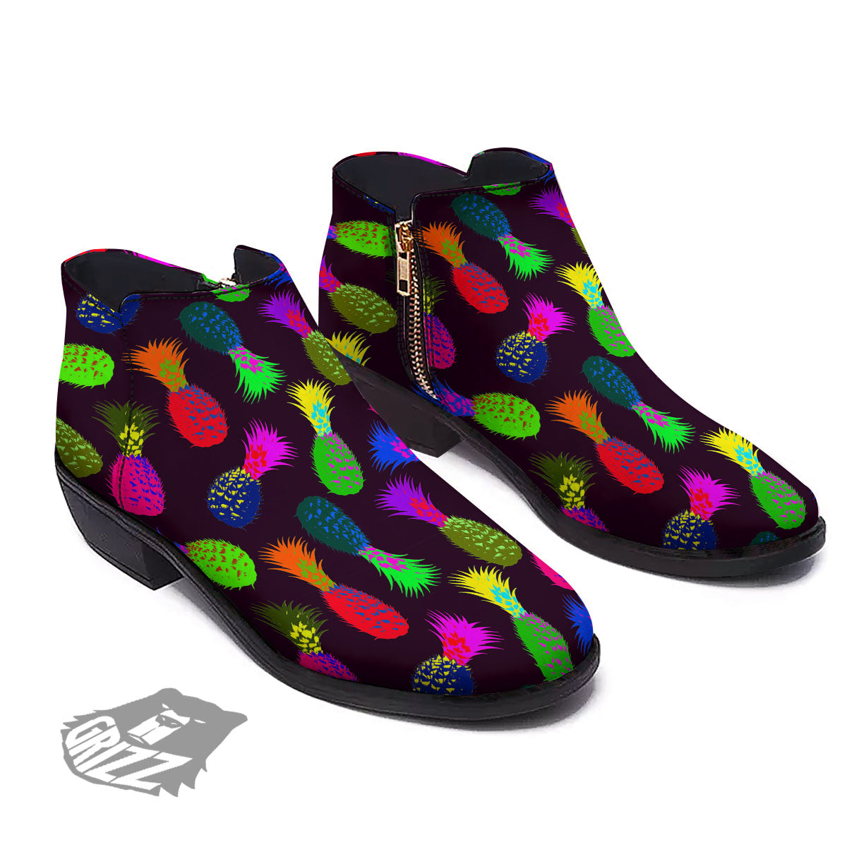 Pineapple Neon Trippy Print Pattern Ankle Boots-grizzshop